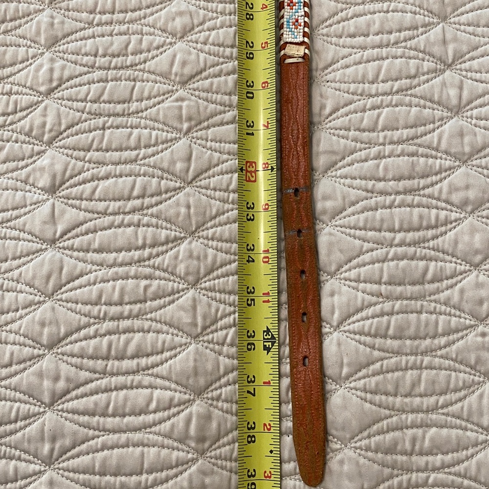 Vintage Beaded Brown Leather Belt - Picture 14 of 16